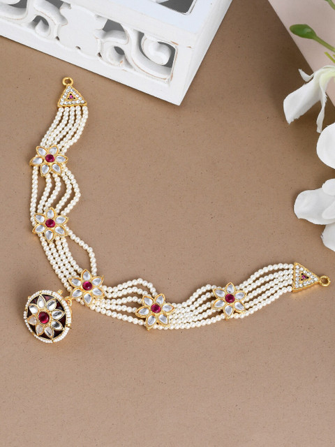 

Silvermerc Designs Gold Plated Magenta Kundan Studded Sheeshphool Head Jewellery