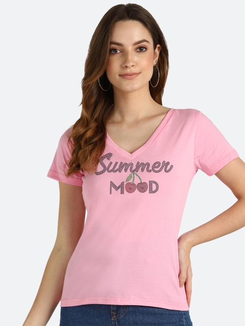 

shashvi Women Rose Typography Printed V-Neck T-shirt