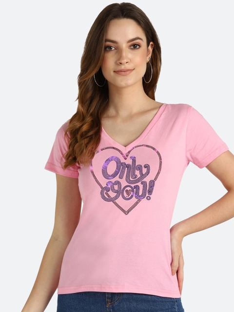 

shashvi Women Pink Printed V-Neck T-shirt