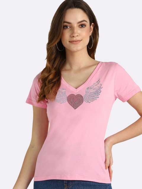 

shashvi Women Pink Printed V-Neck T-shirt