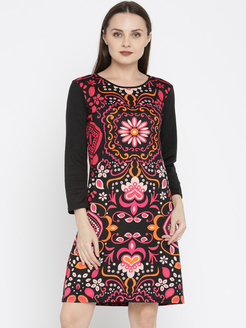 

Global Desi Women Black & Pink Printed Shift Dress