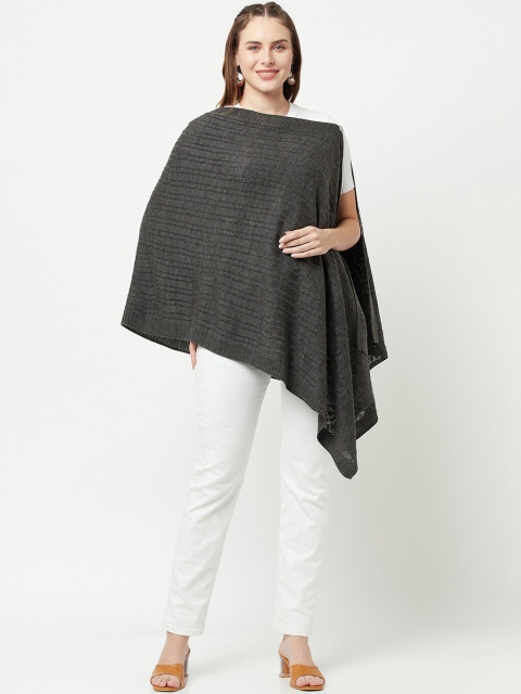 

Knitstudio Women Grey Melange Self Design Knitted Shawl