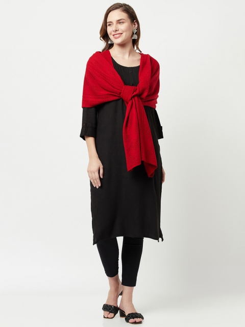 

Knitstudio Women Red Solid Knitted Shawl