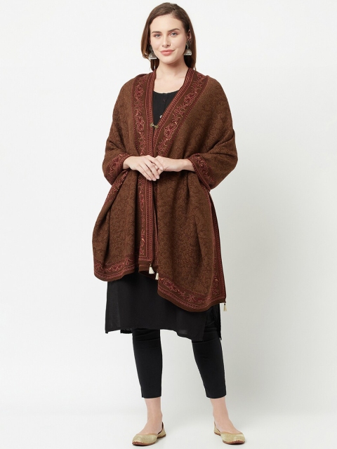 

Knitstudio Women Coffee Brown Self-Design Knitted Shawl