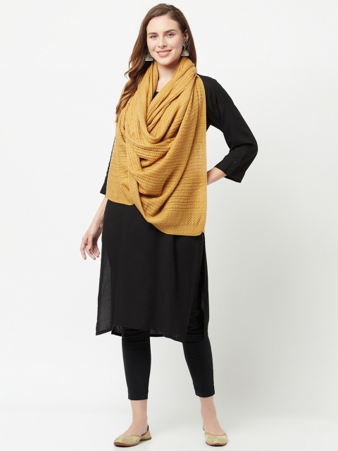 

Knitstudio Women Mustard Yellow Solid Knitted Shawl
