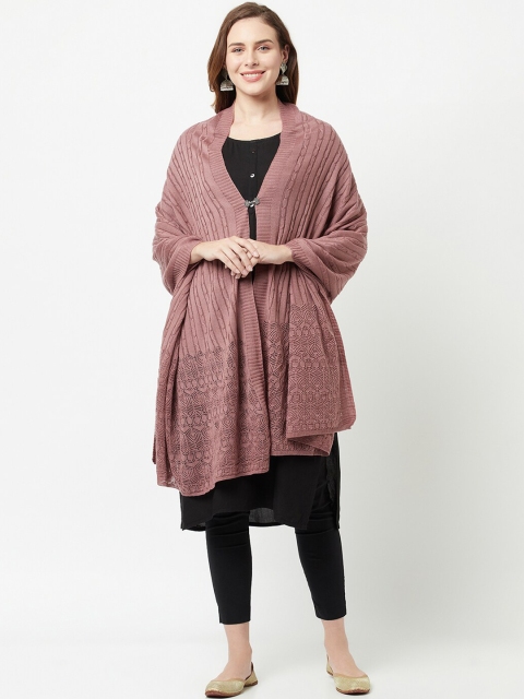 

Knitstudio Women Pink Self Design Knitted Shawl
