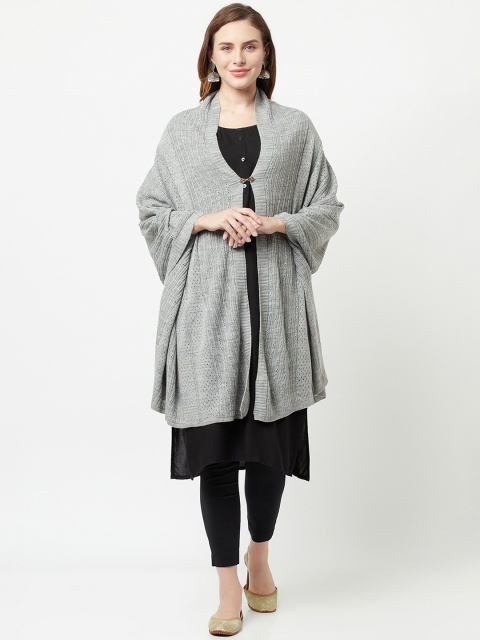 

Knitstudio Women Grey Self Design Knitted Shawl