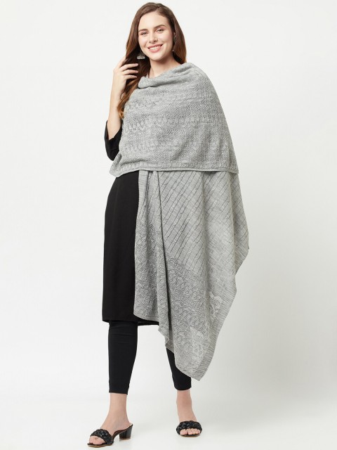 

Knitstudio Women Grey Self Design Knitted Shawl
