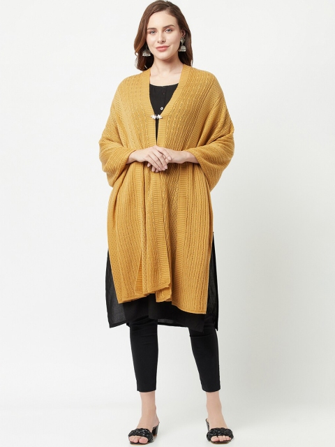 

Knitstudio Women Mustard Yellow Solid Knitted Shawl