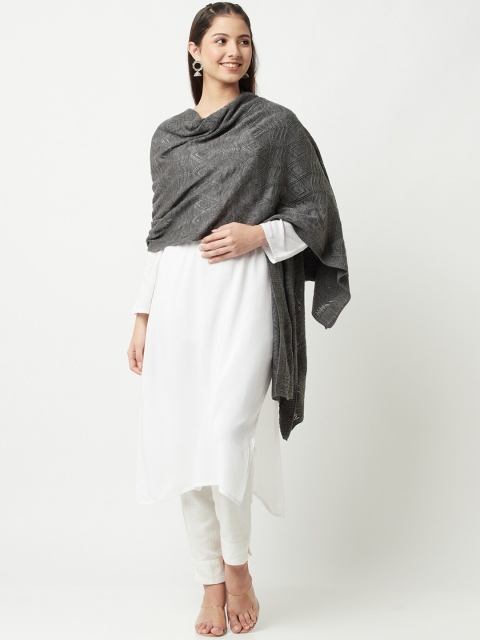 

Knitstudio Women Grey Self Design Knitted Shawl