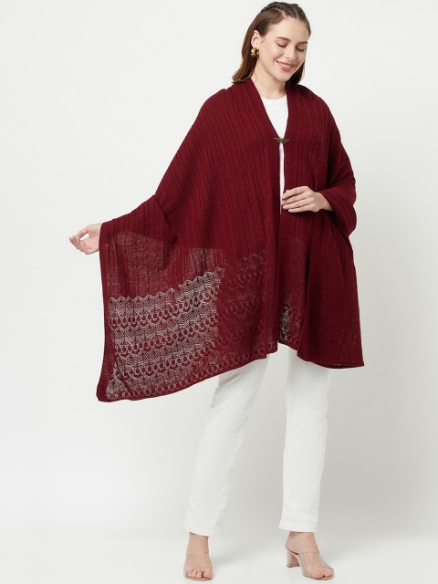 

Knitstudio Women Maroon Casual Solid Knitted Shawl