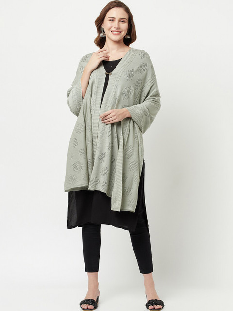 

Knitstudio Women Green Solid Knitted Shawl