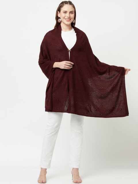 

Knitstudio Women Maroon Solid Knitted Shawl