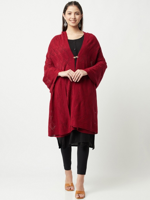 

Knitstudio Women Maroon Self Design Knitted Shawl