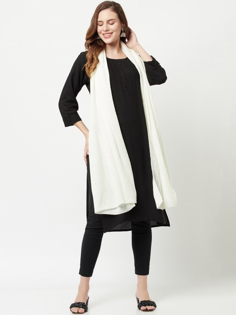 

Knitstudio Women Off White Solid Knitted Shawl