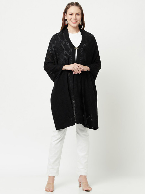 

Knitstudio Women Black Solid Knitted Shawl