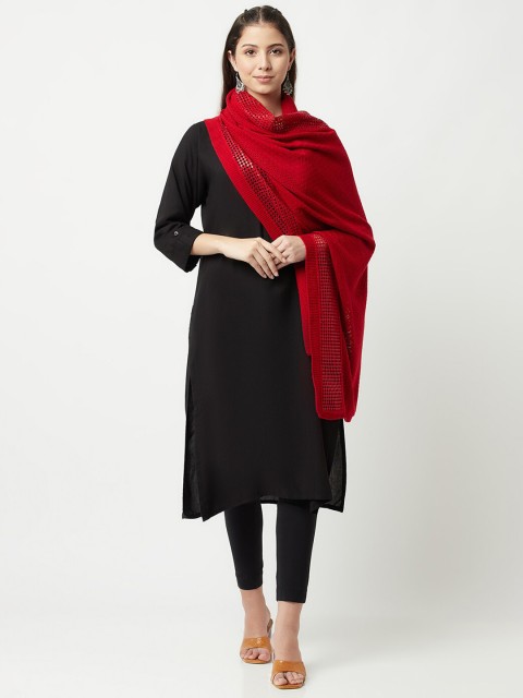 

Knitstudio Women Red Solid Knitted Shawl