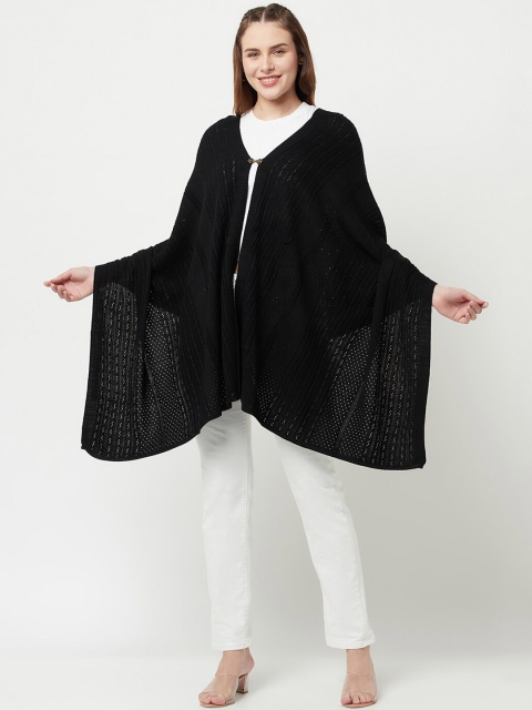 

Knitstudio Women Black-Colored Solid Knitted Shawl