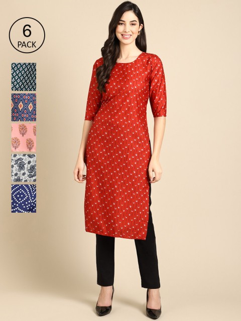 

Kalini Women's Crepe Multi Color Digital Printed Straight Kurta [PACK OF 6]