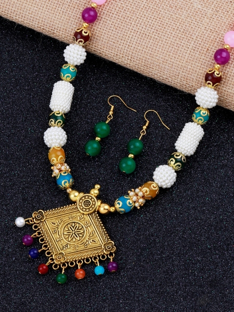 

Silver Shine Gold-Toned Multi-Coloured Beaded Jewellery Set
