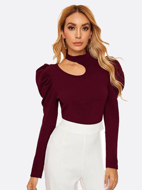 

LONDON BELLY Maroon Styled Neck Top