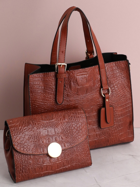 

HAUTE SAUCE by Campus Sutra Brown PU Structured Tote Bag