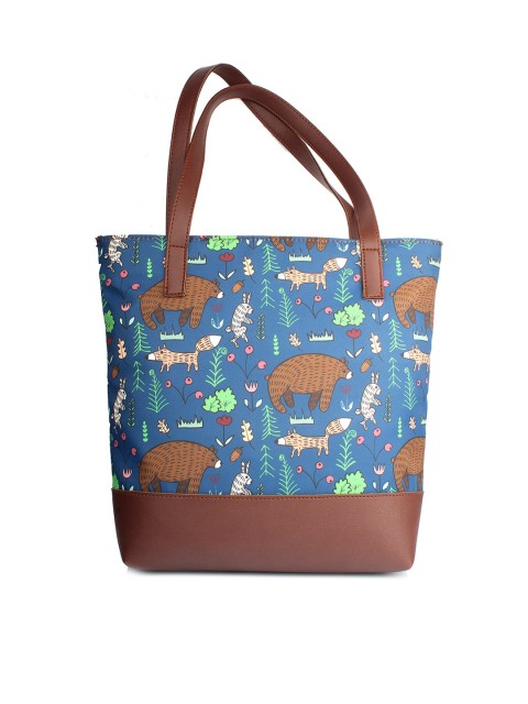 

Style Shoes Blue Floral Printed Shopper Tote Bag