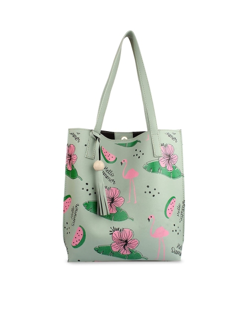 

Style Shoes Green Floral Shopper Tote Bag with Tasselled Detail