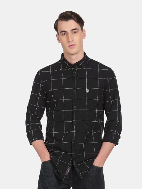 

U S Polo Assn Denim Co Men Black Windowpane Checks Checked Casual Shirt