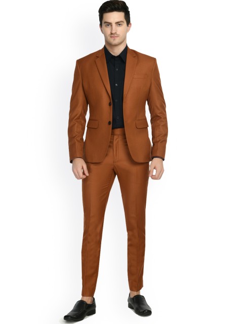 

TrulyFeb Men Blue Self-Design Single Breasted 2-Piece Suits, Mustard