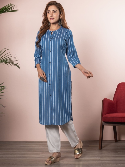 

BEATITUDE Women Blue & White Striped Kurta