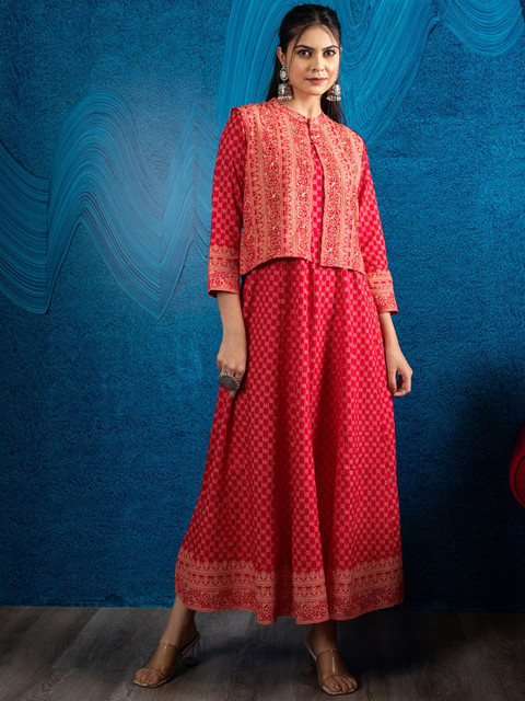 

BEATITUDE Women Magenta Printed Cotton Kurta