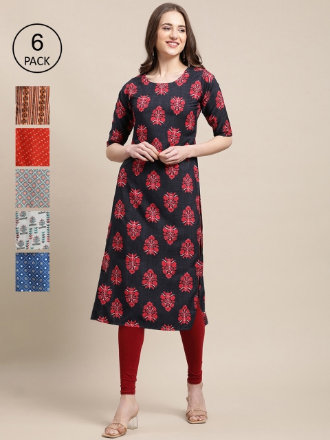 

Ethnic basket Women Red & Blue Ethnic Motifs Printed Block Print Crepe Kurta