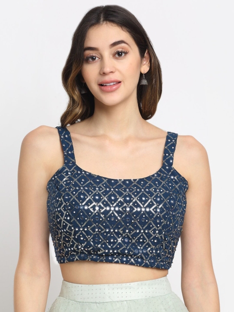 

Grancy Blue Mirror Embellished Saree Blouse