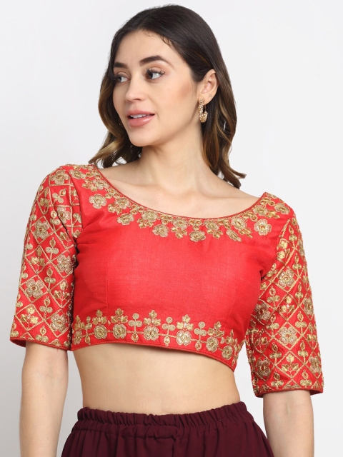 

Grancy Women Red Embroidered Silk Saree Blouse