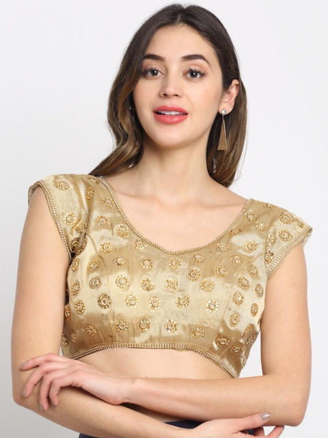

Grancy Golden Embroidered Silk Saree Blouse, Gold