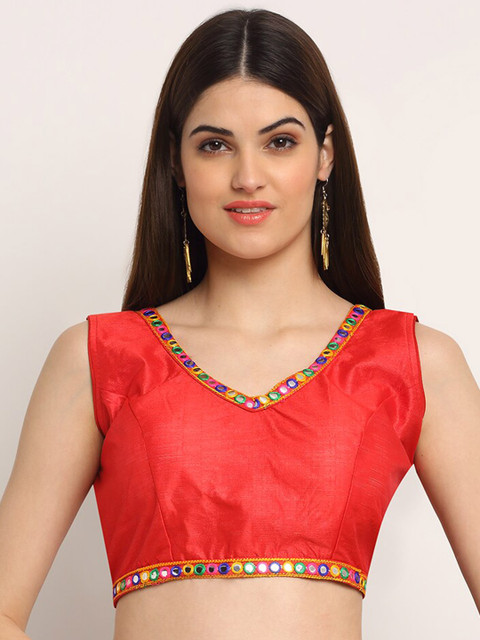 

Grancy Women Red Embroidered Dupion Silk Saree Blouse