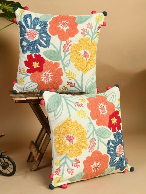 

SHADES of LIFE Multicoloured Set of 2 Floral Square Cushion Covers, Multi