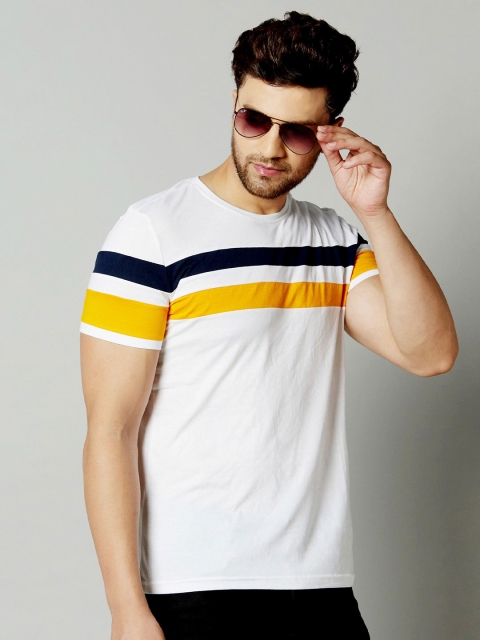 

AUSK Men White & Navy Blue Colourblocked T-shirt