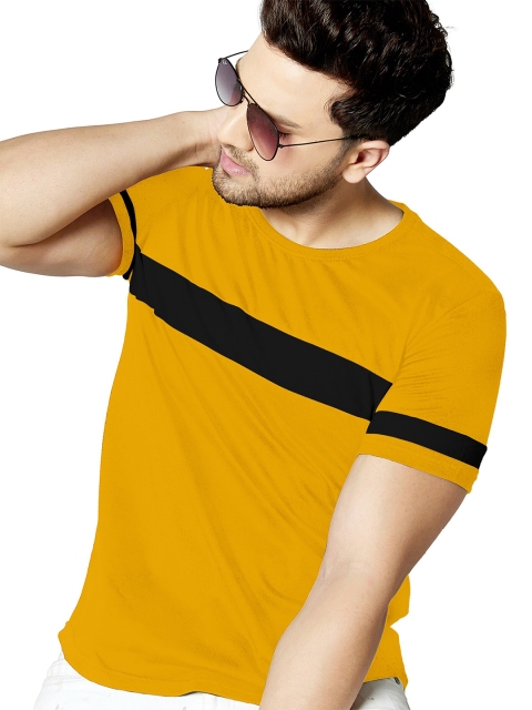 

AUSK Men Mustard Yellow & Black Colourblocked T-shirt