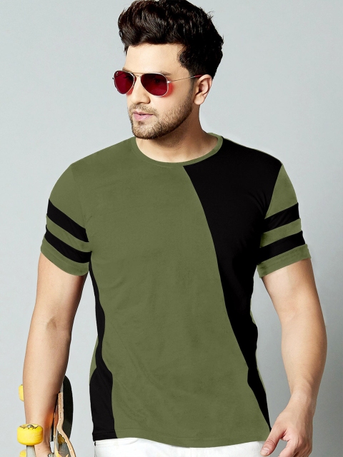 

AUSK Men Green & Black Colourblocked T-shirt