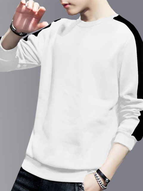 

AUSK Men White & Black Colourblocked Roll-Up Sleeves T-shirt
