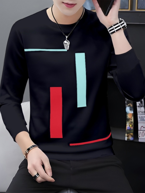 

AUSK Men Blue Round Neck Full Sleeve T-Shirt