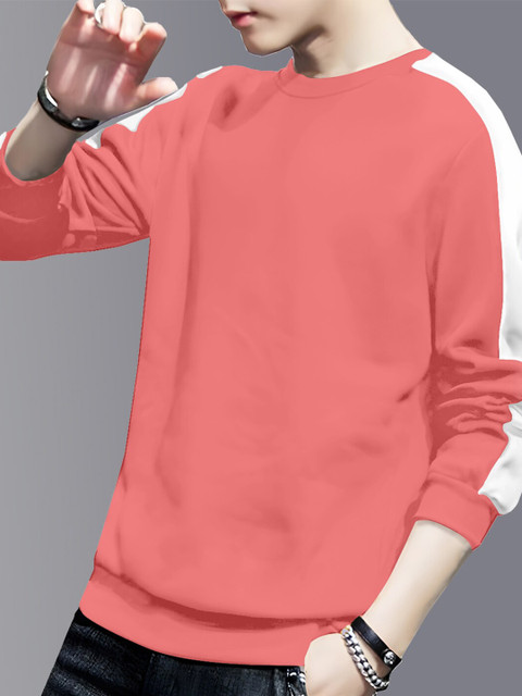 

AUSK Men Peach-Coloured & White Solid T-shirt