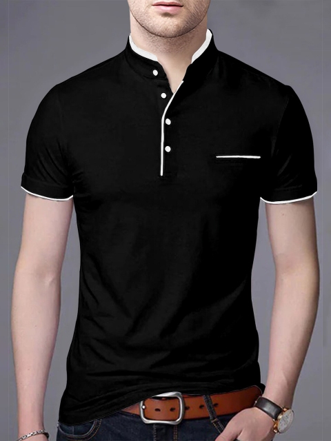 

AUSK Men Black Mandarin Collar T-shirt