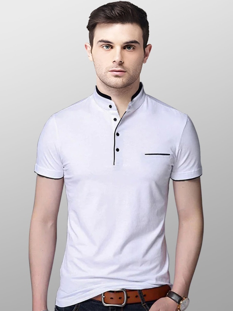 

AUSK Men White Mandarin Collar T-shirt with Mask