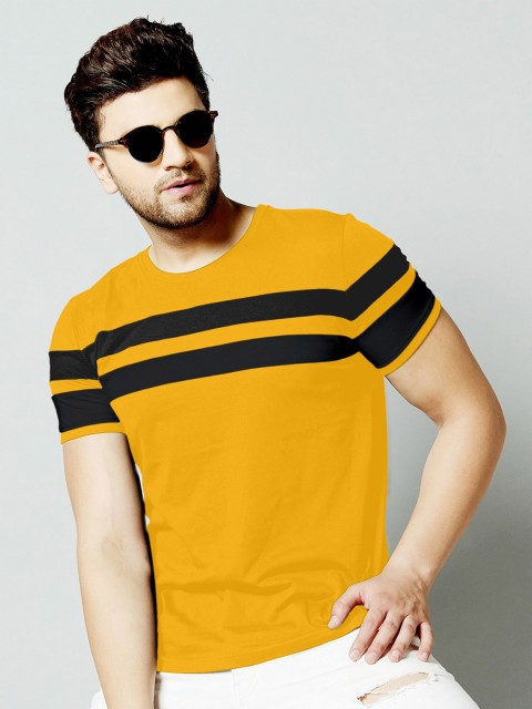 

AUSK Men Mustard Yellow Colourblocked T-shirt with Mask