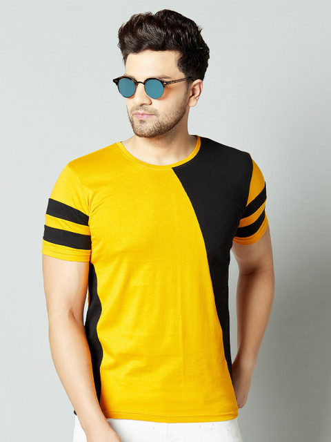 

AUSK Men Mustard Yellow Colourblocked T-shirt with Mask