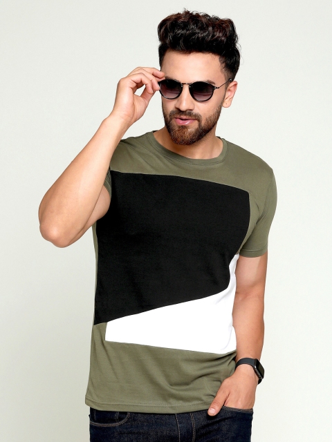 

AUSK Men Green Colourblocked Extended Sleeves T-shirt with Mask