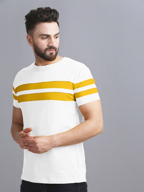 

AUSK Men White Striped T-shirt with Mask